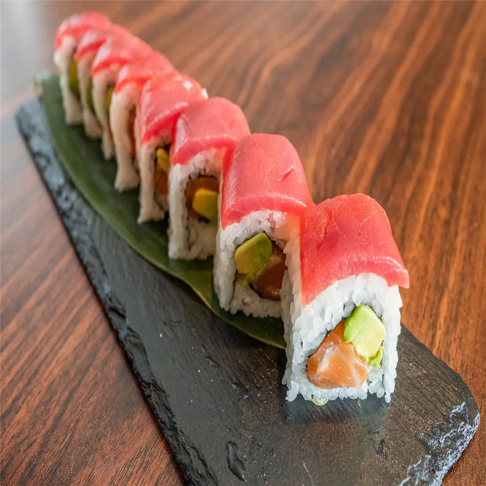 Tuna Avocado Sushi consists of sushi rolls with layers of tuna and avocado at MJ Sushi - Palo Alto, a Japanese restaurant in CA