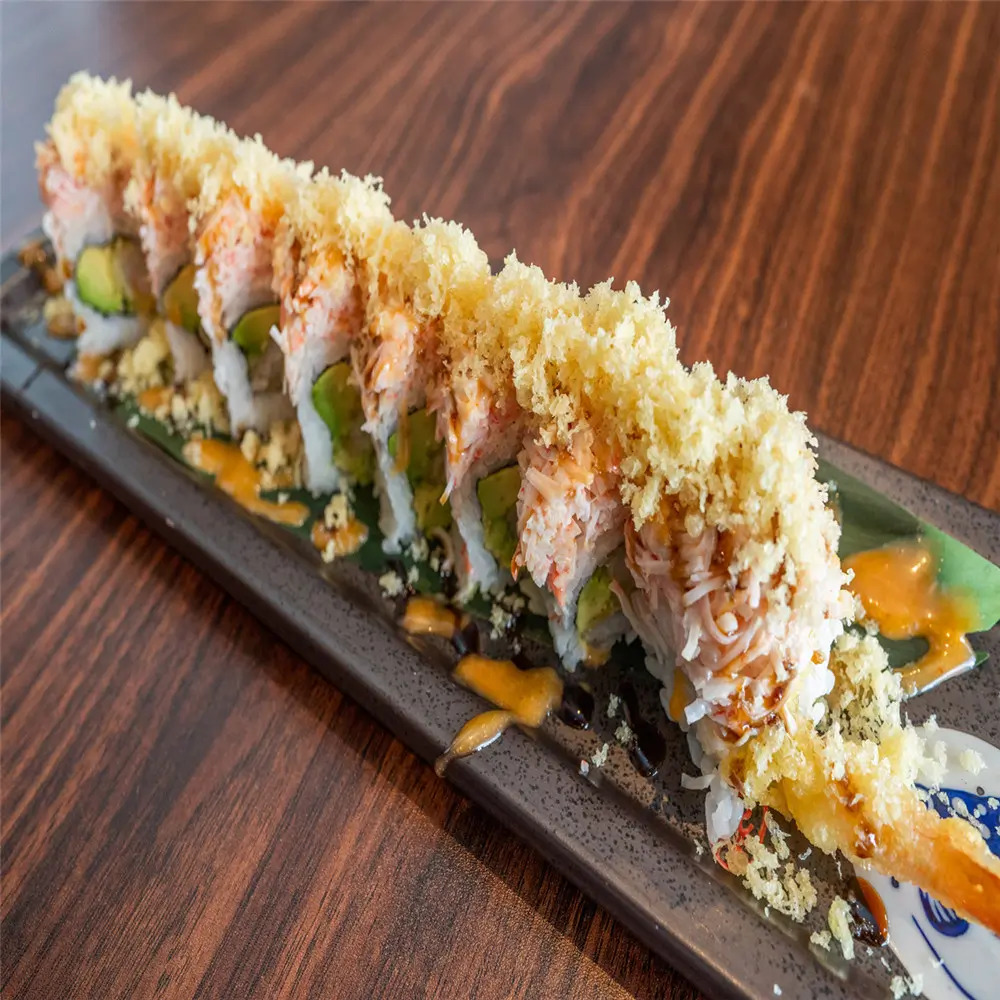 Crab Meat Crispy Sushi is made with sushi rolls filled with crab meat and avocado at MJ Sushi - Palo Alto, a Japanese restaurant in CA