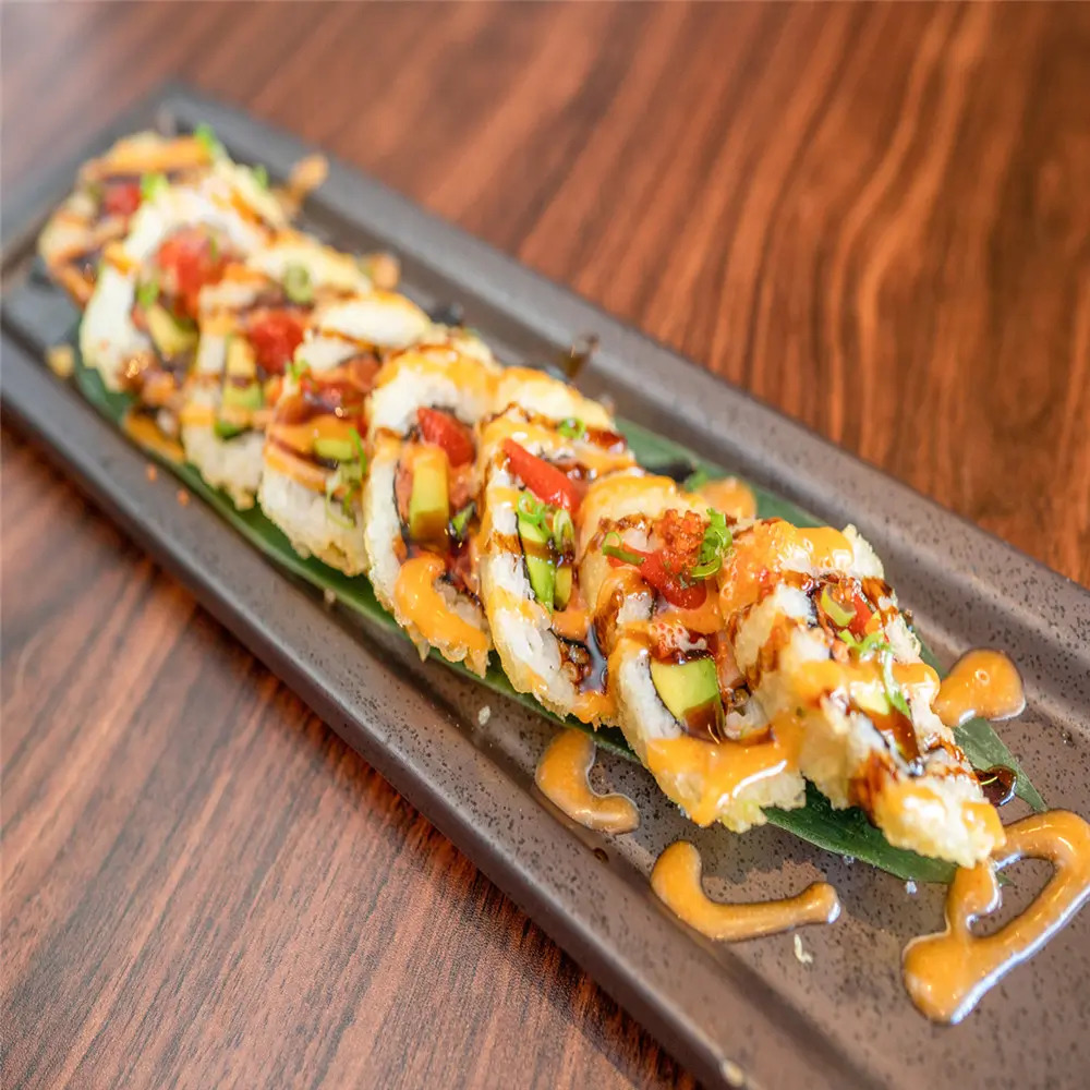 Shrimp Avocado Tempura Sushi is made with sushi rolls containing shrimp and avocado